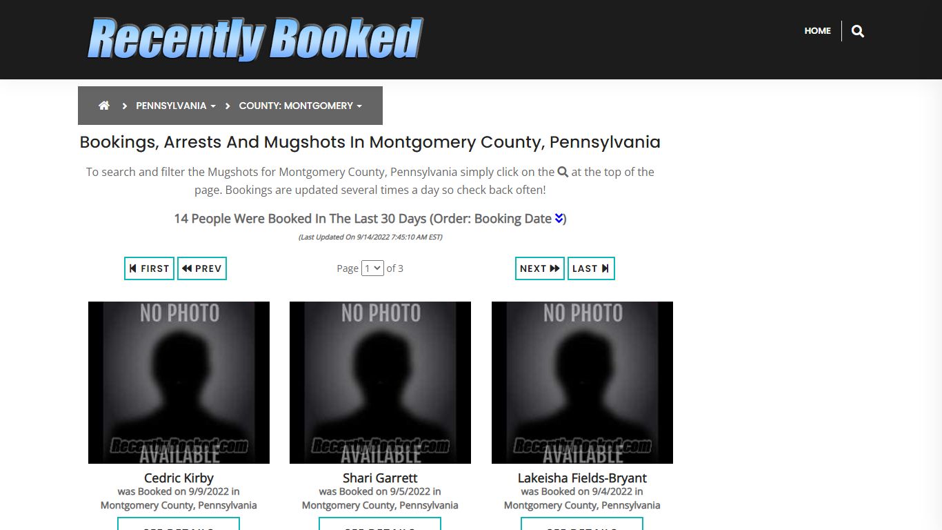 Bookings, Arrests and Mugshots in Montgomery County, Pennsylvania