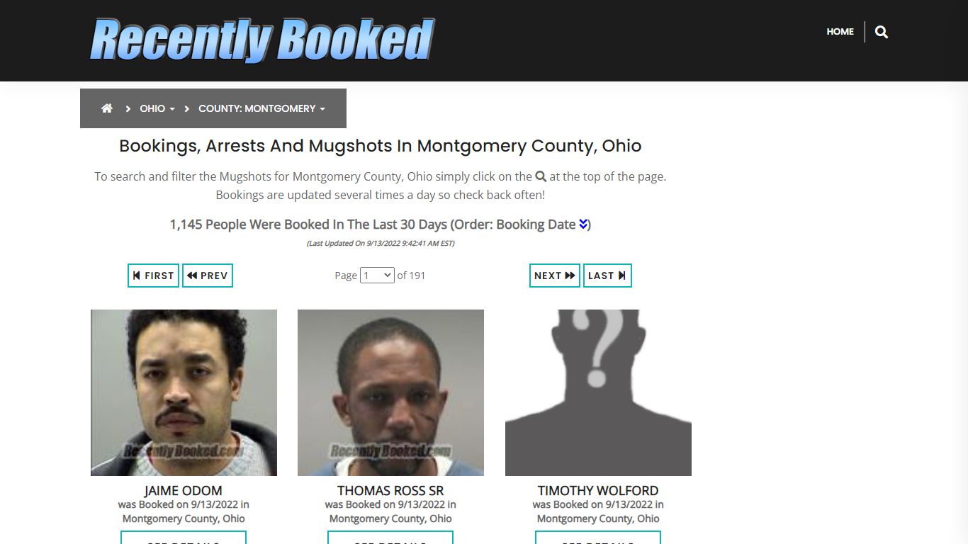 Bookings, Arrests and Mugshots in Montgomery County, Ohio